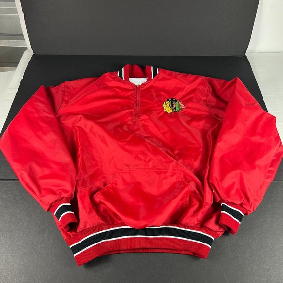 VTG 90s NHL Chicago Blackhawks Hockey Jacket Extra Large Red 1/4 Zip Windbreaker - Picture 1 of 16